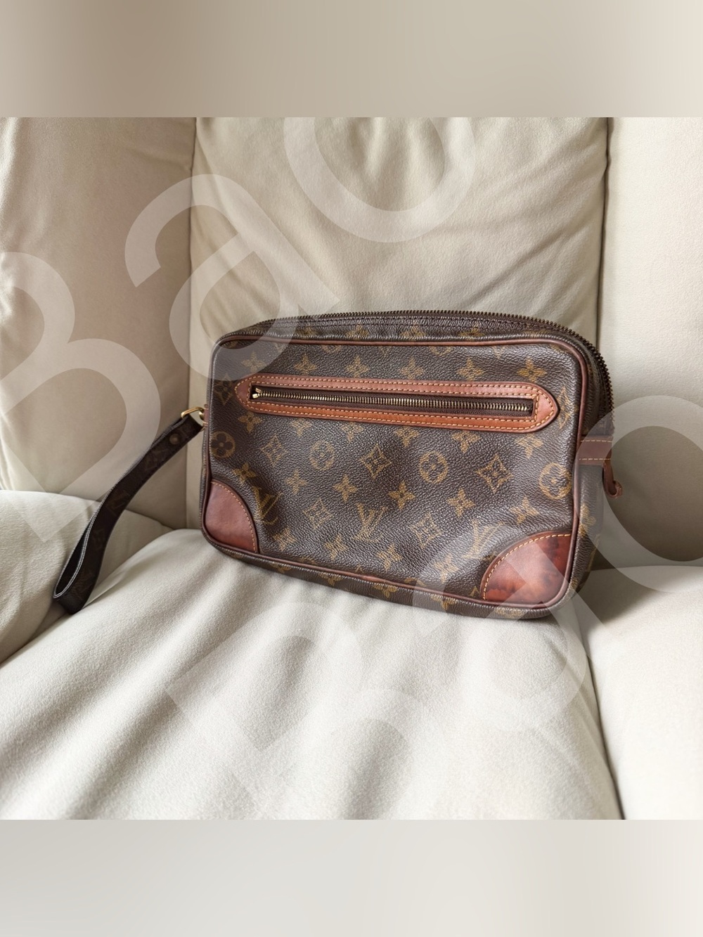 Louis Vuitton Project Bag Brown Monogram Canvas Wristlet Clutch Needs Zipper pul